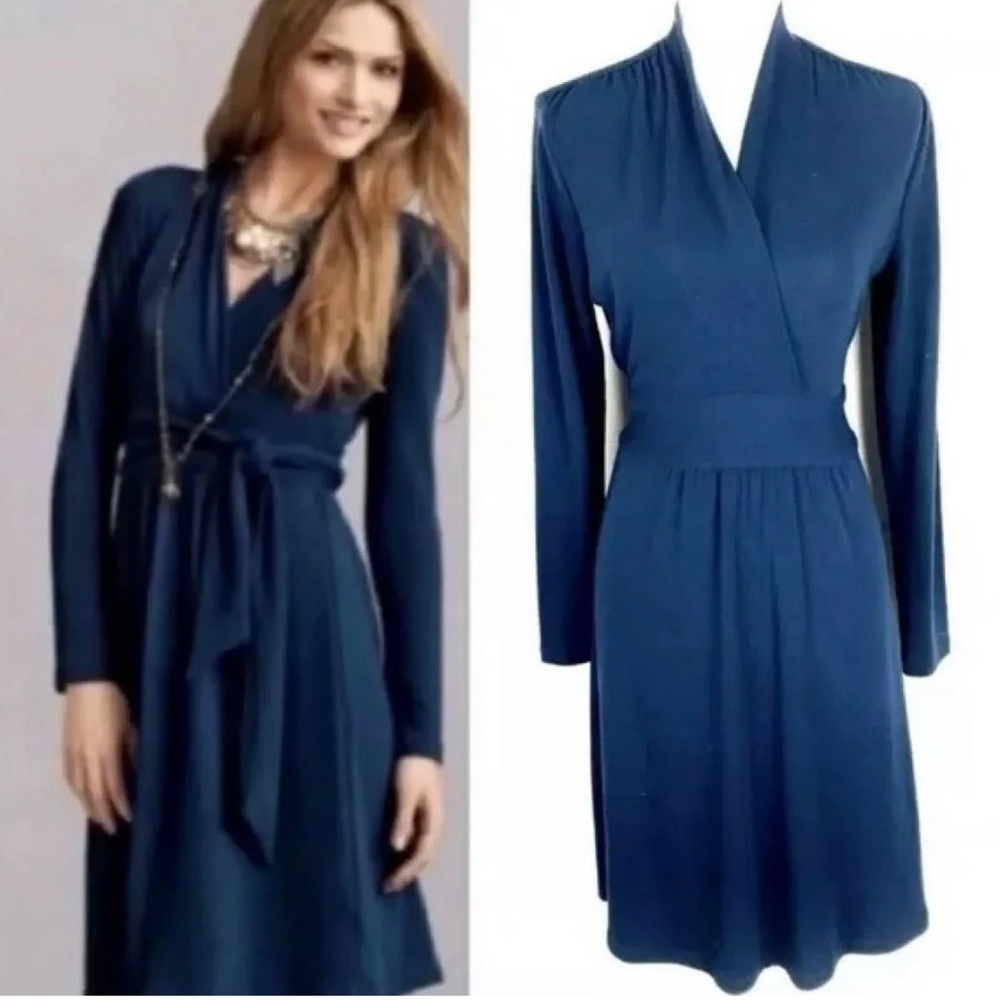 CAbi - Teal wrap dress. Lightly worn. 3/4 length sleeve, knee length.